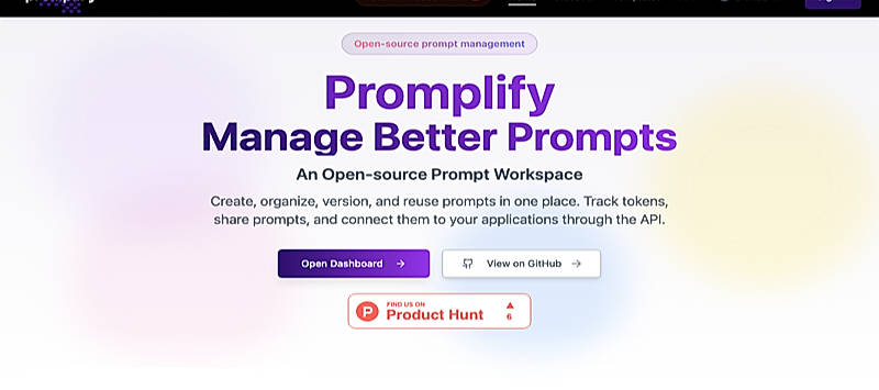Promplify homepage and prompt management workspace