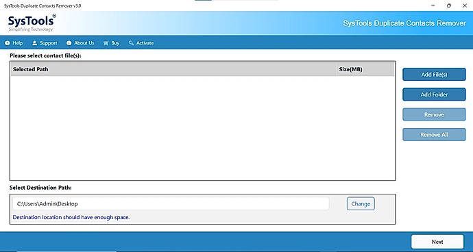 Interface Duplicate Contacts Remover Software