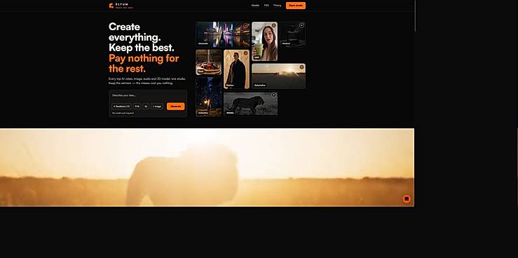 Elyum AI creative studio homepage