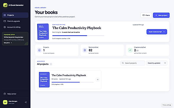 Guided book workspace dashboard