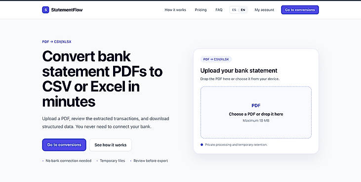 StatementFlow — Bank Statement to CSV & XLSX