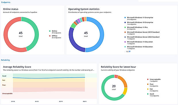 CapaOne platform dashboard shows the full endpoint estate in one view