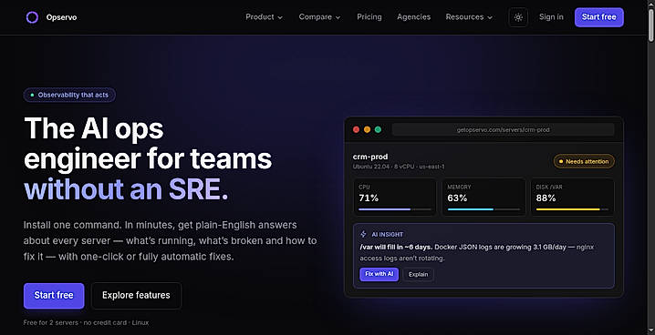Opservo dashboard overview