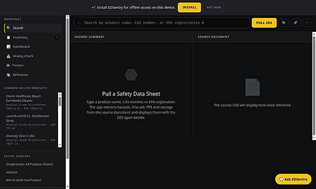 SDSentry workspace: SDS library and chemical inventory