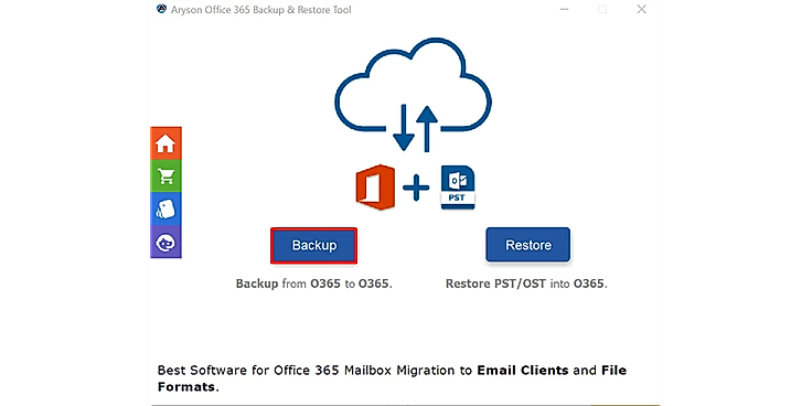 Install and open the Aryson Office 365 Backup Tool and click Backup.