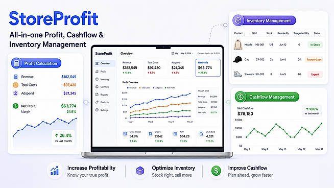 Profit Calculation, Cashflow management, Inventory Management