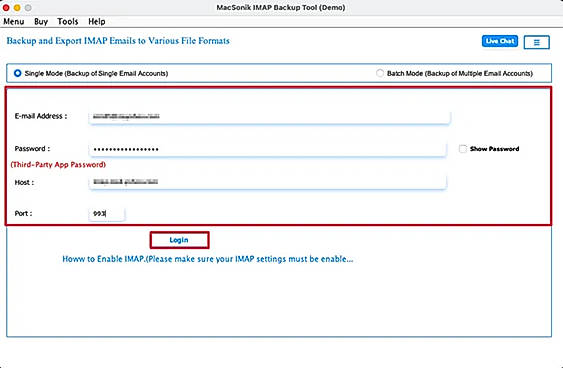 Download and launch the MacSonik IMAP Backup Tool on your system
