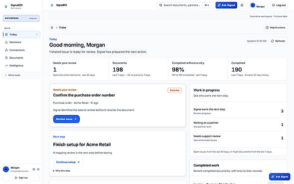 SignalEDI workspace dashboard