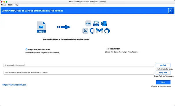 Run the MacSonik MSG Converter Tool and click Next to proceed