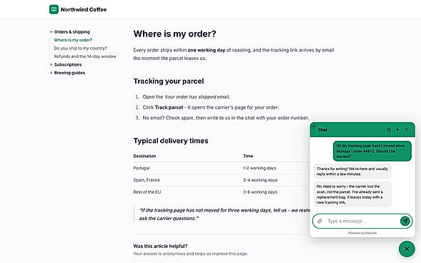 Chat widget on your help center