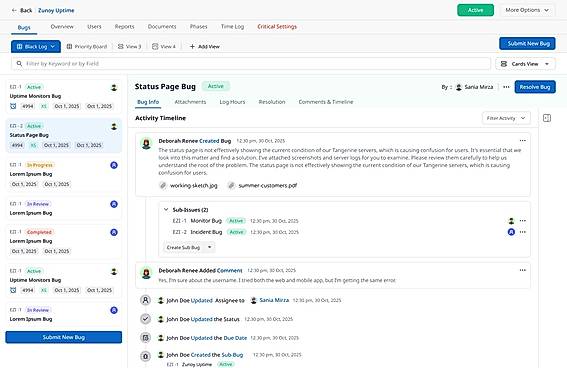 Bug Details and Activity Timeline