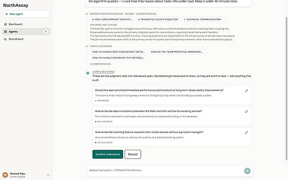 Spec gate — judgment calls confirmed before the assessment builds