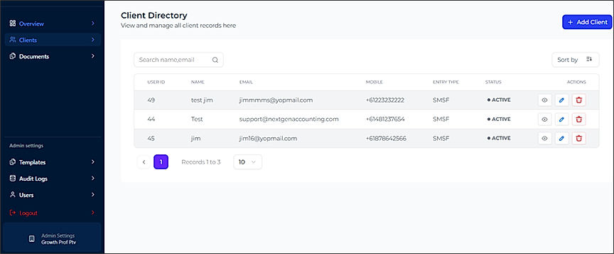 Document management dashboard