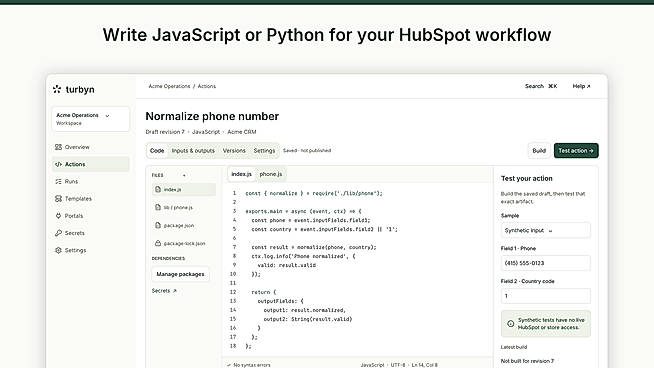 Write JavaScript or Python for your HubSpot workflow