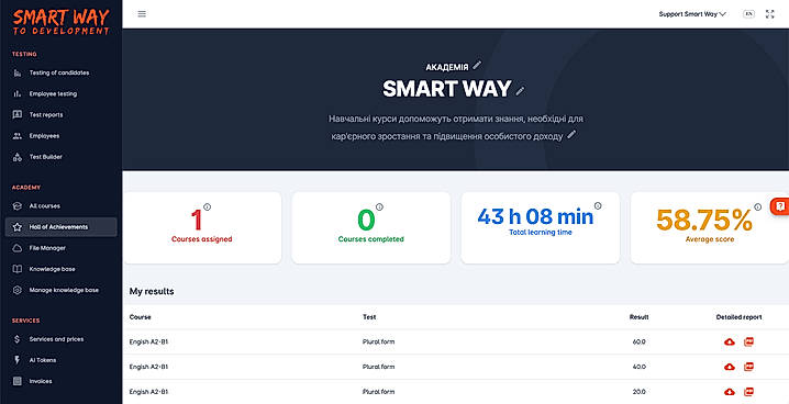 Smart Way learning dashboard