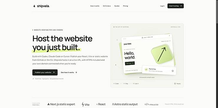 Shipvela hosting homepage