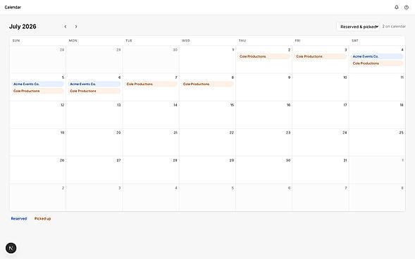 Rental booking calendar