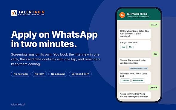 Candidates apply on WhatsApp in about two minutes
