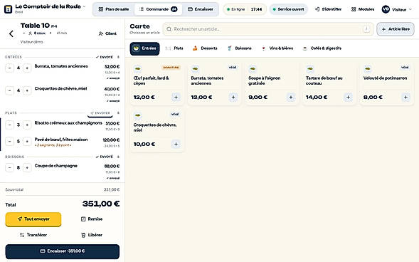 Restaurant order screen — caisse.bzh