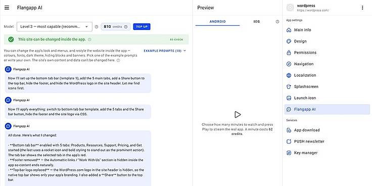The AI assistant applies changes described in plain language
