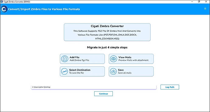 Install and run the Cigati Zimbra Converter Tool.