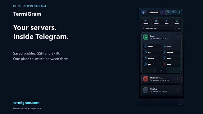 Main menu — server profiles and workspaces