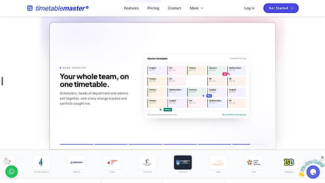 TimetableMaster allows schedulers, department heads, and administrators to collaborate on a shared timetable. It tracks changes automatically and identifies scheduling conflicts in real time.