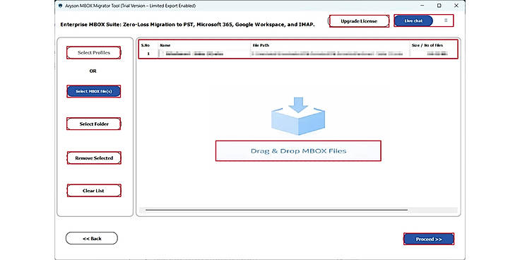 Load the required MBOX files using either the file selection option or drag-and-drop.
