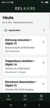 Native Android-APP – Heute-Ansicht mit Beispieldaten