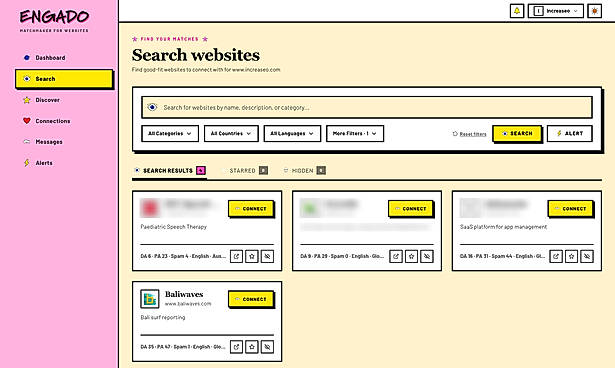 Search verified websites by niche and SEO metrics