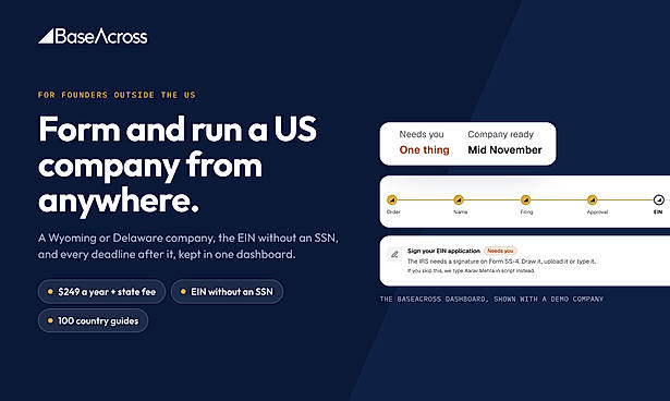 Formation progress and the EIN signature request on the dashboard