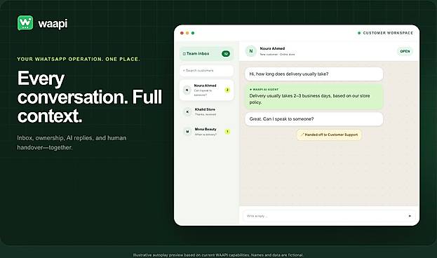 Shared WhatsApp inbox — official illustrative preview