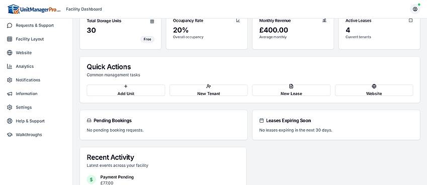 Unit Manager Pro facility dashboard