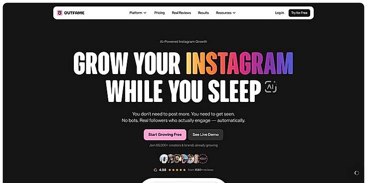Outfame homepage