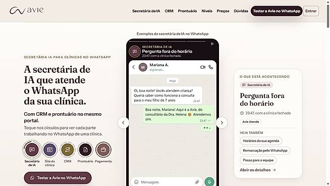 Official website: illustrative WhatsApp reception, fictional clinic