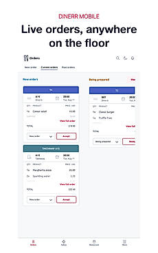 dinerr Mobile live orders board (illustrative data)