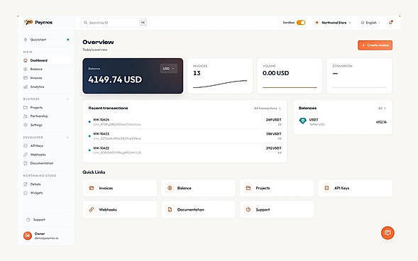 Merchant dashboard — demo data
