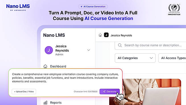 Turn a prompt, document or video into a structured multi-lesson course with quizzes in 3 to 5 minutes.
