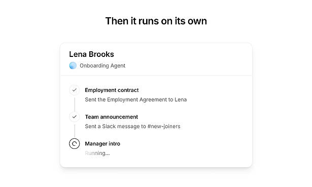 An onboarding run in progress, step by step