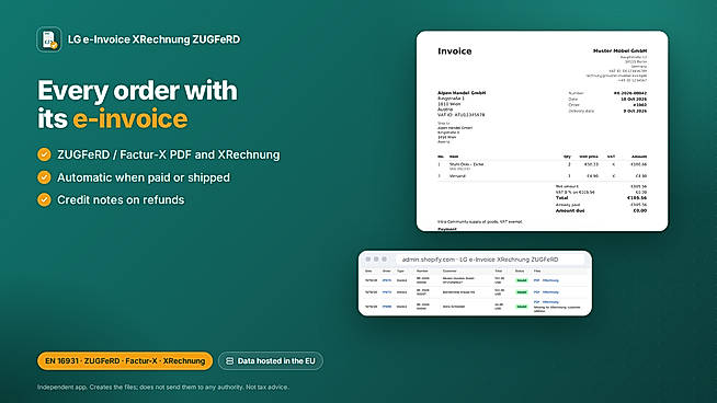 ZUGFeRD PDF with embedded XRechnung XML for every order