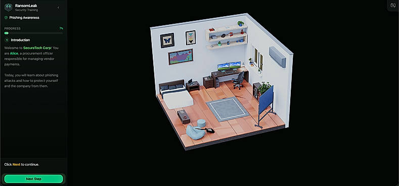 Interactive 3D scene with learning interface