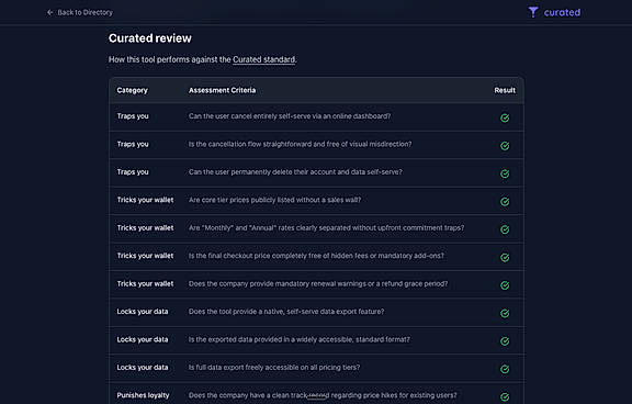 Example of a detailed tool audit and review.