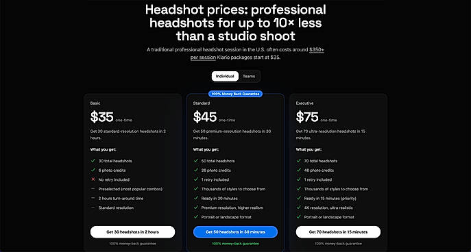 Professional Headshots Pricing