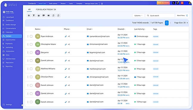 Manage all your contacts, tags, and activity in one place.