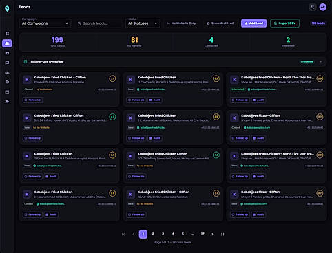 Leads Management Portal with no-website filter