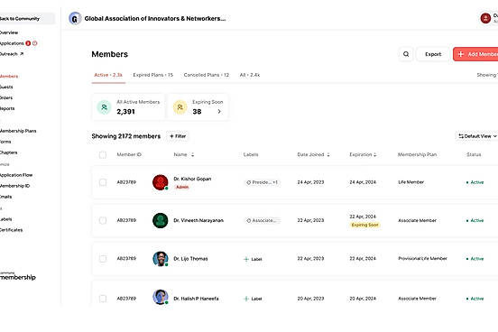 Member dashboard