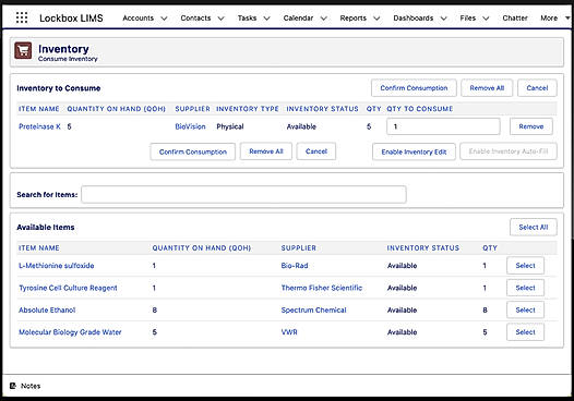 Lockbox LIMS Inventory Functionality