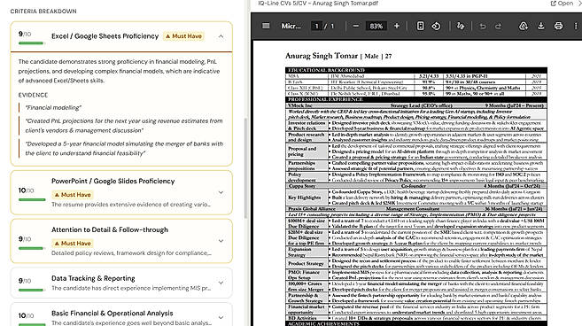Candidate Resume Evidence & Criteria Breakdown