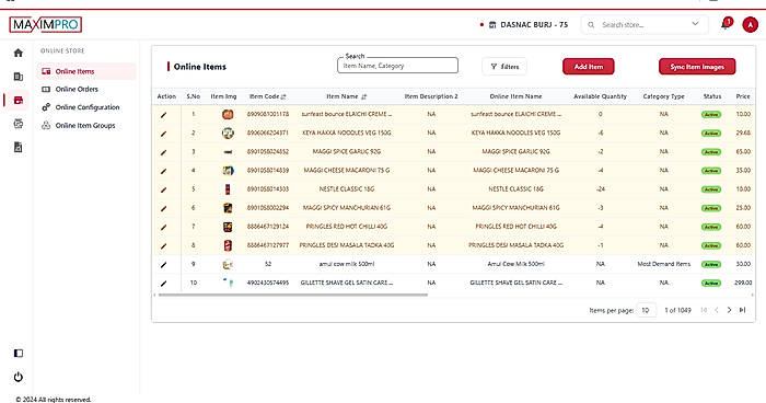 Maximpro retail pos retail item