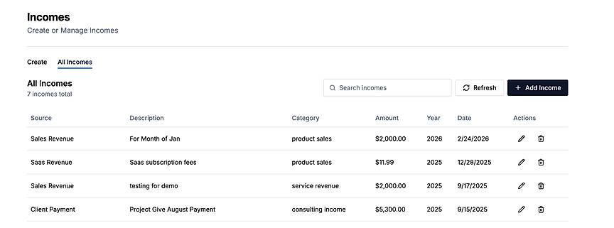 Income Tracking